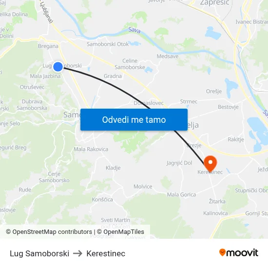 Lug Samoborski to Kerestinec map