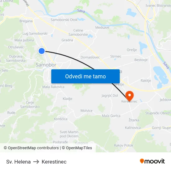 Sv. Helena to Kerestinec map