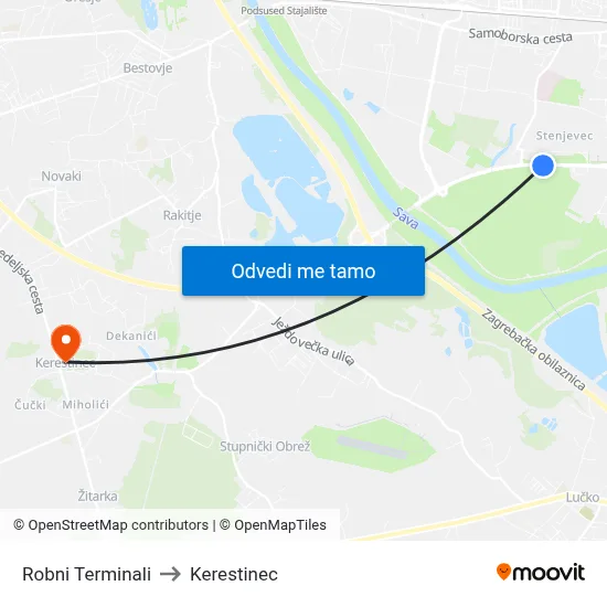 Robni Terminali to Kerestinec map