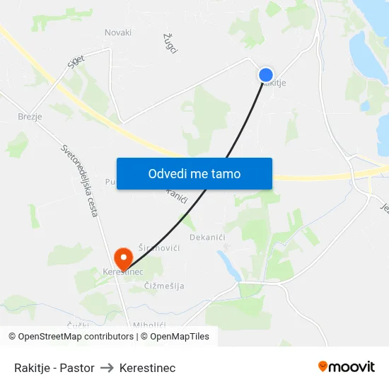 Rakitje - Pastor to Kerestinec map
