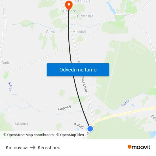 Kalinovica to Kerestinec map