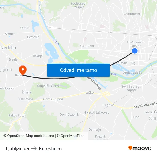 Ljubljanica to Kerestinec map