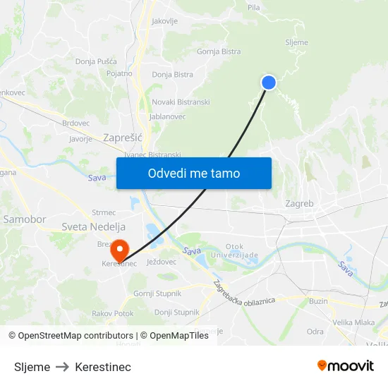 Sljeme to Kerestinec map