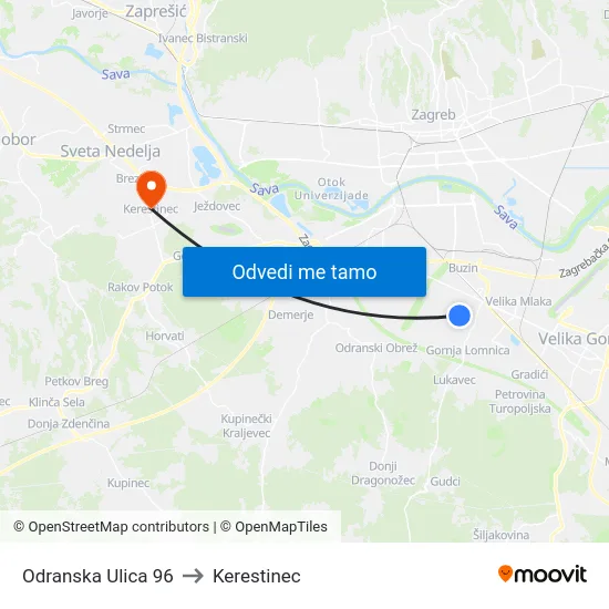 Odranska Ulica 96 to Kerestinec map