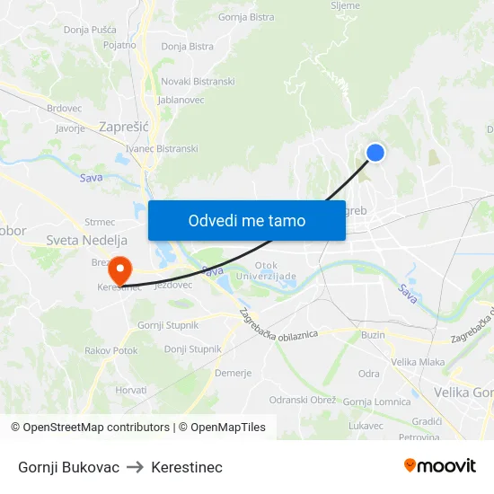 Gornji Bukovac to Kerestinec map