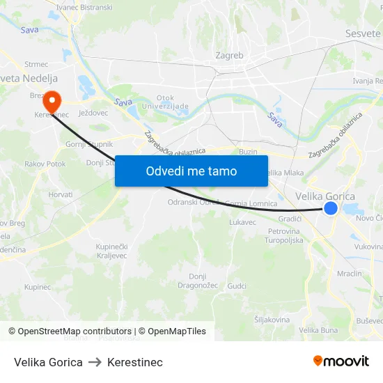 Velika Gorica to Kerestinec map