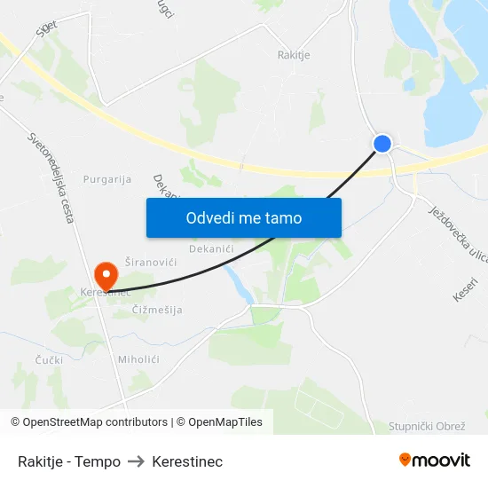 Rakitje - Tempo to Kerestinec map