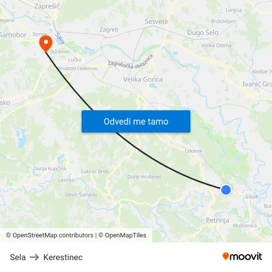 Sela to Kerestinec map
