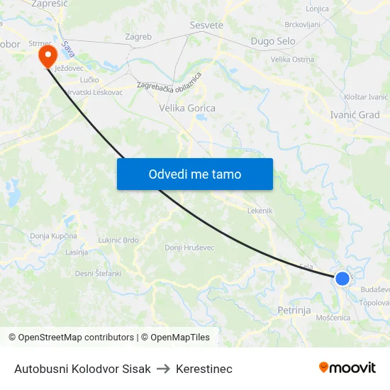 Autobusni Kolodvor Sisak to Kerestinec map