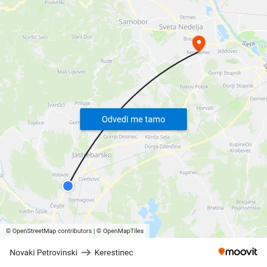 Novaki Petrovinski to Kerestinec map