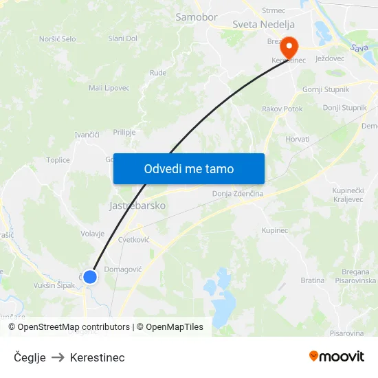Čeglje to Kerestinec map