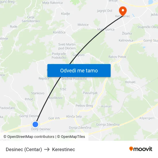 Desinec (Centar) to Kerestinec map