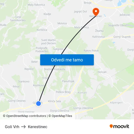 Goli Vrh to Kerestinec map