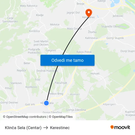 Klinča Sela (Centar) to Kerestinec map