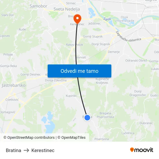 Bratina to Kerestinec map