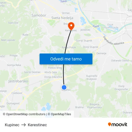 Kupinec to Kerestinec map