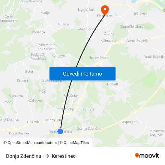 Donja Zdenčina to Kerestinec map