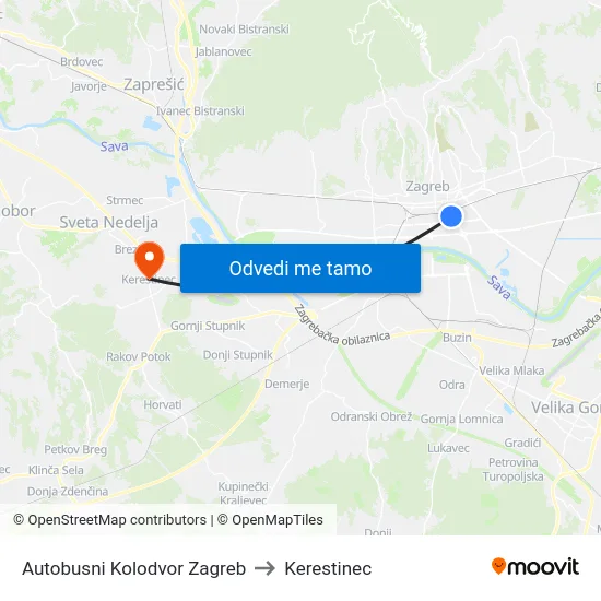 Autobusni Kolodvor Zagreb to Kerestinec map