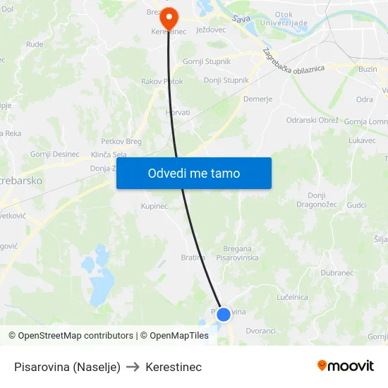 Pisarovina (Naselje) to Kerestinec map