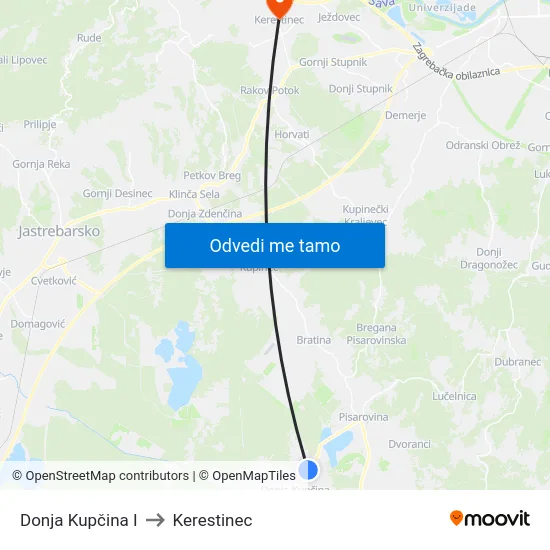 Donja Kupčina I to Kerestinec map