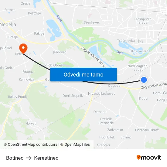 Botinec to Kerestinec map