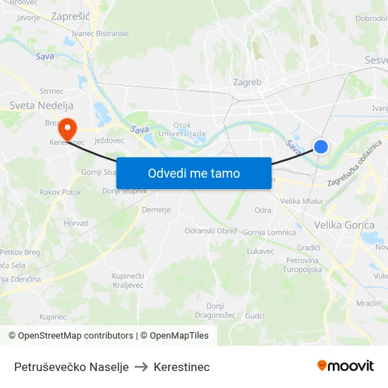 Petruševečko Naselje to Kerestinec map