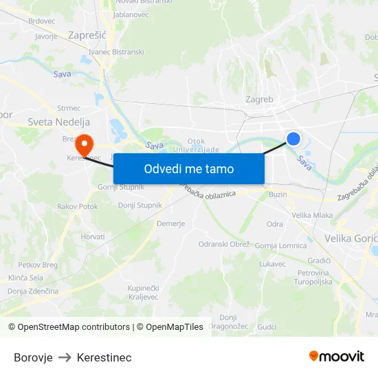 Borovje to Kerestinec map