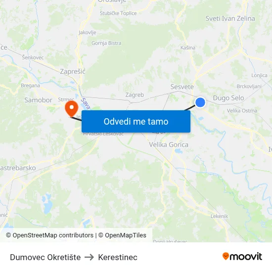 Dumovec Okretište to Kerestinec map