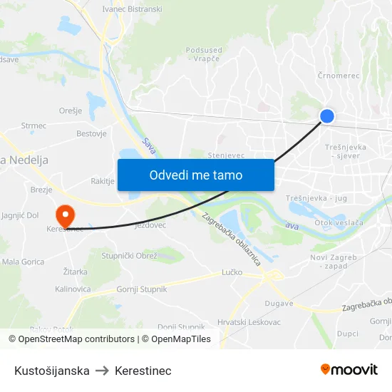 Kustošijanska to Kerestinec map