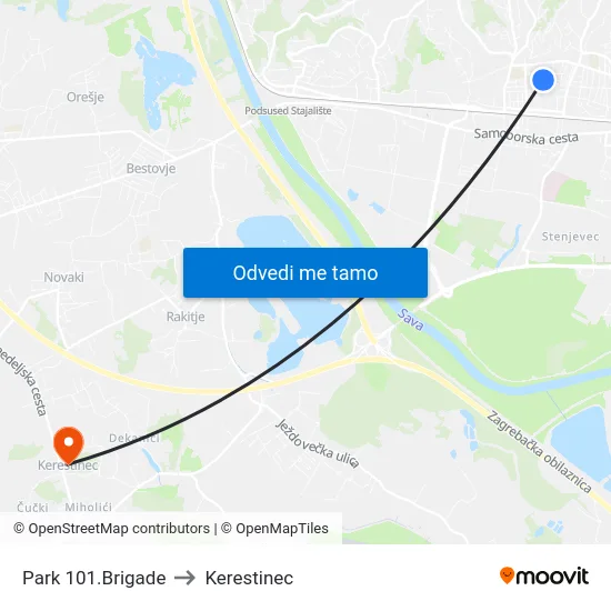 Park 101.Brigade to Kerestinec map