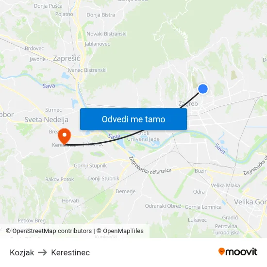 Kozjak to Kerestinec map