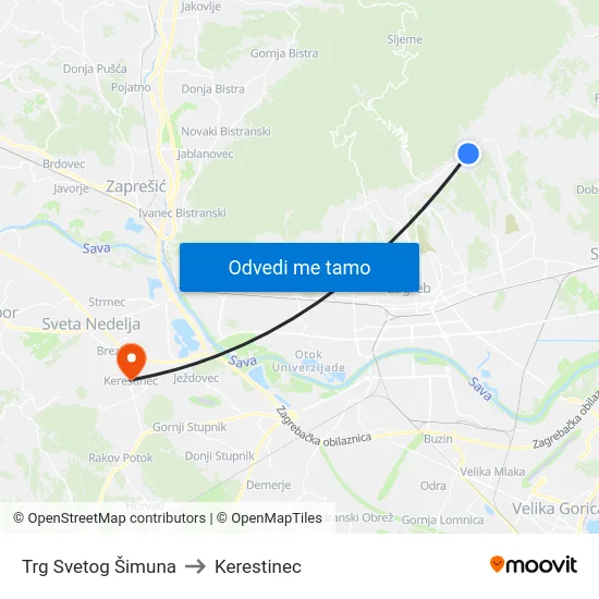 Trg Svetog Šimuna to Kerestinec map