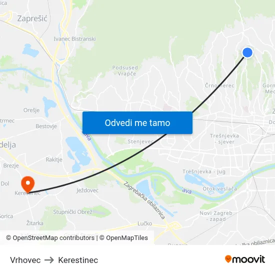 Vrhovec to Kerestinec map