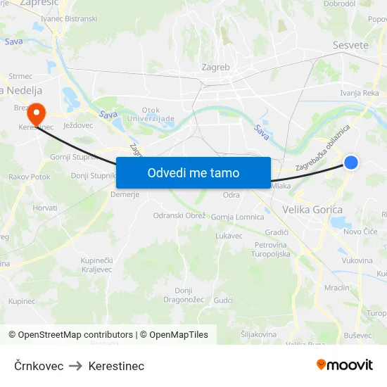 Črnkovec to Kerestinec map