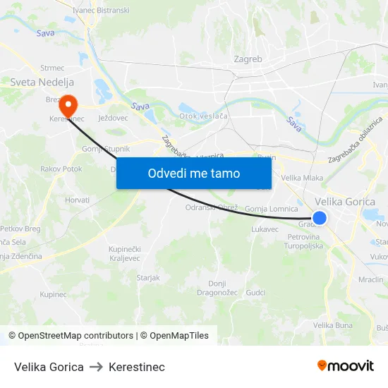 Velika Gorica to Kerestinec map