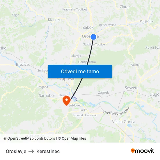 Oroslavje to Kerestinec map