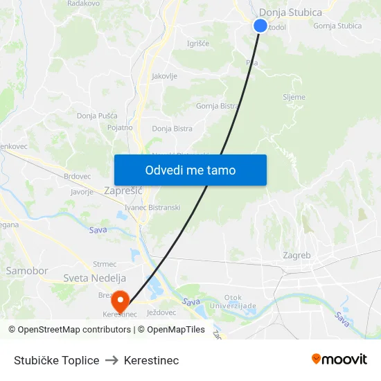 Stubičke Toplice to Kerestinec map