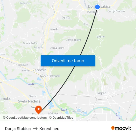 Donja Stubica to Kerestinec map