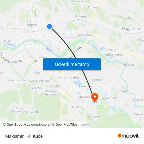 Maksimir to Kuče map