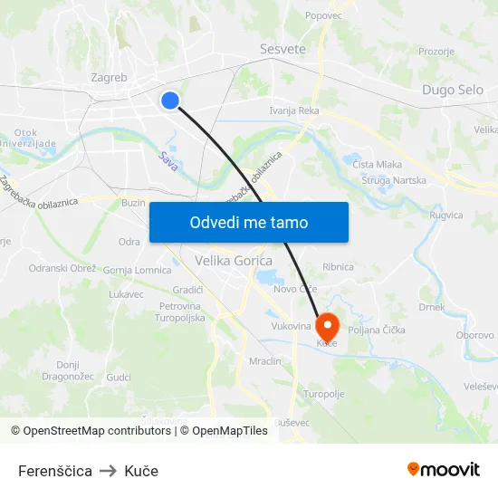 Ferenščica to Kuče map