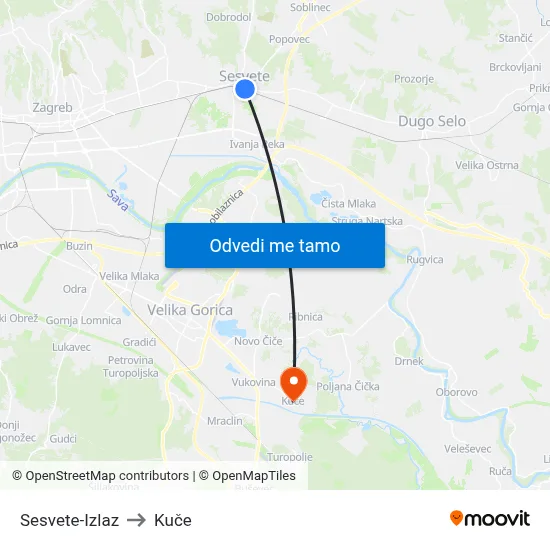 Sesvete-Izlaz to Kuče map