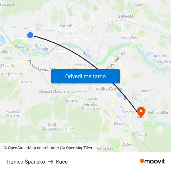 Tržnica Špansko to Kuče map