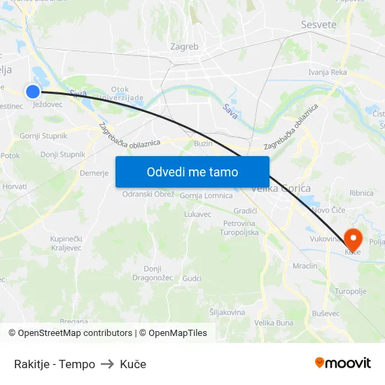 Rakitje - Tempo to Kuče map