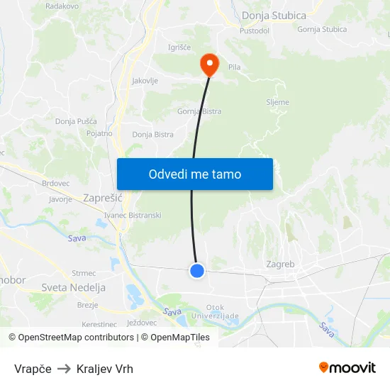 Vrapče to Kraljev Vrh map