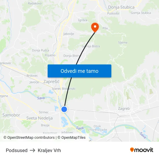 Podsused to Kraljev Vrh map