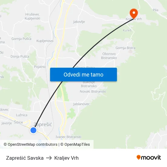 Zaprešić Savska to Kraljev Vrh map