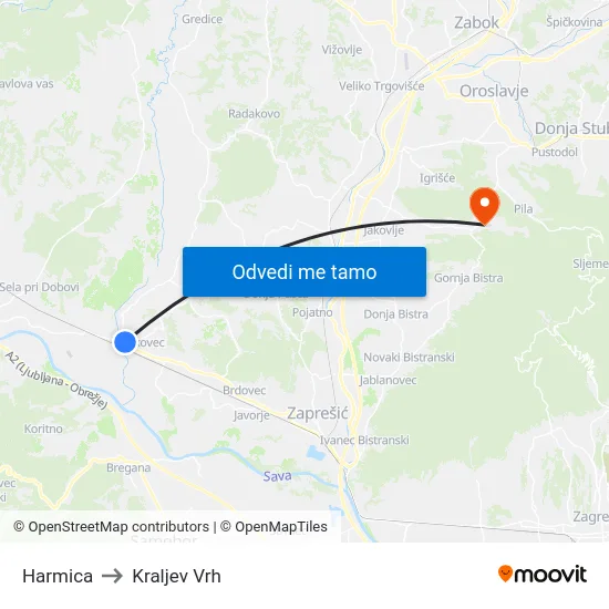 Harmica to Kraljev Vrh map