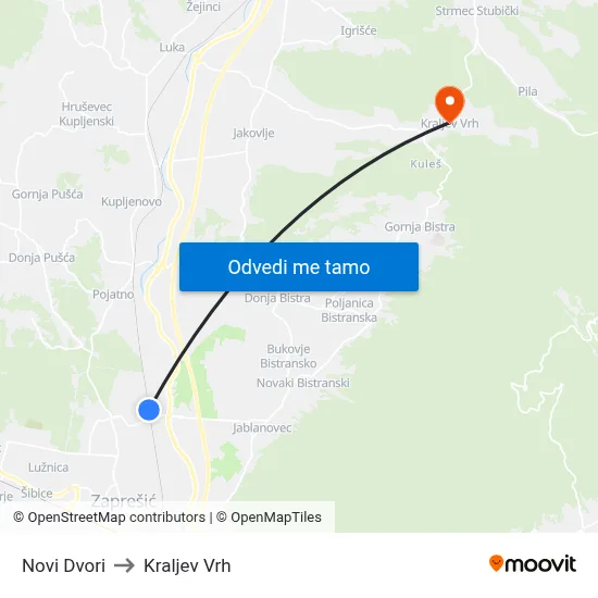 Novi Dvori to Kraljev Vrh map