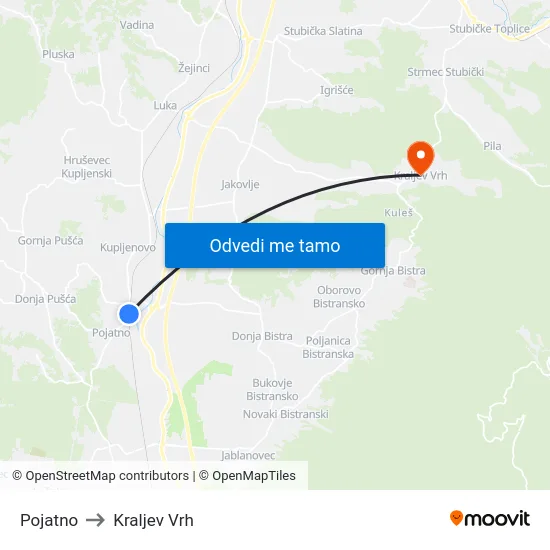 Pojatno to Kraljev Vrh map