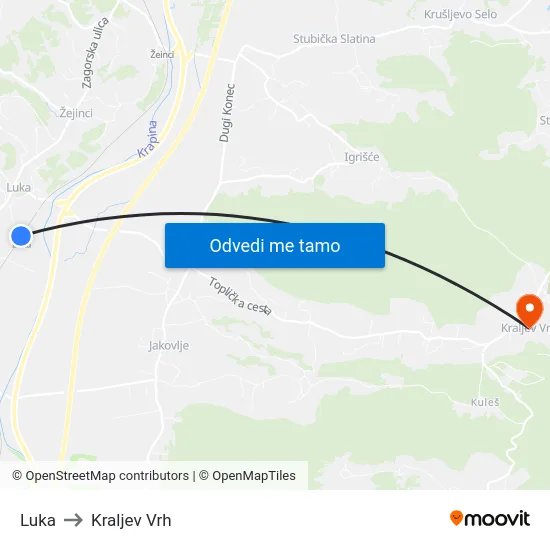 Luka to Kraljev Vrh map